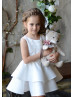 White Lace Satin Layered Flower Girl Dress First Birthday Dress